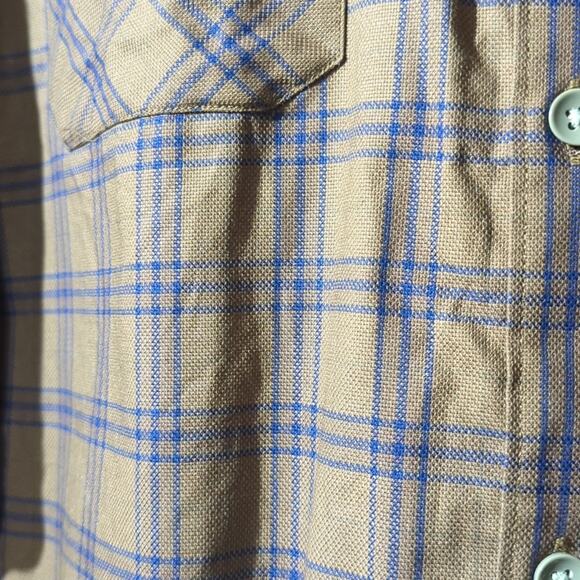 Stitch Note Brown Navy Plaid 100% Egyptian Cotton Button Up Casual Shirt Sz M - Picture 2 of 9